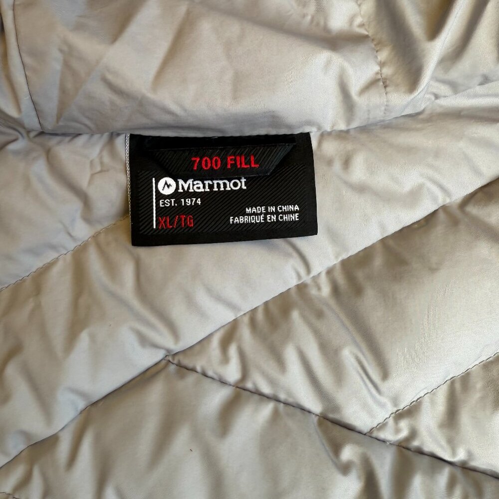 Light Grey Marmot Down Hoody Puffer Jacket Parka Size XL - Picture 3 of 6